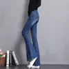 Vintage Blue Skinny Solid Mom Flare Jeans Donna Streetwear Patchwork Slim Bell Bottom Denim Mopping Pantaloni Femlae 210708