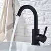 Rubinetto per lavabo da bagno moderno nero Rubinetto per lavabo a freddo in acciaio inossidabile Miscelatore per gru Rubinetto per lavabo a rotazione libera Maniglia singola 211108