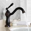Banyo Havzası Musluk Oyma Pirinç Siyah Yağ Fırçalanmış Banyo Bataryası Tek Kolu Soğuk Sıcak Lavabo Mikser Dokunun Lavabo Havzası Su Dokunun