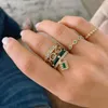 Cluster Rings Micro Pave Cz Lock Green Red White Color Gold Filled Wedding Party Ring Sparking Bling Dainty Fashion Finger Jewelry