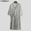 Restas de dormir masculinas Restas impressas vintage Halve Sanve V Lace de pescoço até camisolas casuais Kimono Nighthes Man Man Soft Homewear Robes Plus