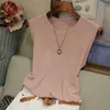 Knitted Vests Women Top O-neck Solid Tank Blusas Mujer De Moda Spring Summer Fashion Female Sleeveless Casual Thin Tops 4588 210527