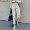 Mozuleva Jeans blancs pour femmes taille haute sarouel maman printemps long streetwear polaire lâche denim pantalon 210629