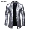 Fashion Mens Läderjacka Långärmad PU FAUX Läderjacka Solid Färg Slå ner Collar Cardigan Jacket Män M-XXXL 211111