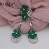 Pataya ru kvinnor romantiska uppsättningar blomma gröna naturliga zirkonia örhängen ring set sanna vita guld bröllop smycken