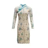 Printemps Automne Robe Femme Français Manches Longues Dentelle Améliorée Cheongsam Minceur Mince Femme es LL195 210506