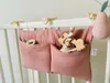 Stroller Parts & Accessories Baby Crib Storage Hanging Bag Pure Cotton Double Grid Multi-function Diapers Bottles Molars Toy Organizer Bags
