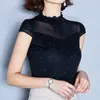 Short Sleeve Summer Woman Tshirts Ruffles Sequin Solid Shirt Women Office Ladies Casual Femme ops Clothing 4412 210512