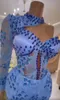 2022 Plus Size Arabisch Aso Ebi Blau Luxuriöse Meerjungfrau Ballkleider Spitze Perlen Kristalle Abend Formale Party Zweite Empfangskleider Kleid ZJ469