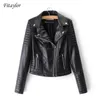 FitAylor Mulheres Motocicleta Faux Couro Casacos Ladies Streetwear Casaco Preto Manga Longa Outono Biker Zippers Outwear 211112