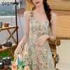 Mulheres Floral Impresso Sling Dress Senhoras Verão Boy Beach V-Decote Long Es Elegante Sem Mangas Partido MIDI 210601