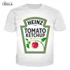 Casual man t-shirt tomat ketchup t shirt mönster 3d print röd svart vit tees unisex mode t-tröjor hajuku streetwear tops y220214