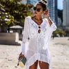 Copricostume bikini lavorato a maglia all'uncinetto Costume da bagno donna Abito da spiaggia Tunica lungo Pareo Costume da bagno -s Robe Plage 210521