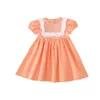 Корейский стиль летних девочек милый плед слоеный рукав платья детские хлопковые кружева лоскутное короткое платье 1-5Y 210615