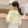 Sonbahar Kore Moda Giyim Yaz Bebek Yaka Kabarcık Yarım Kollu Gömlek Düz Üst Kadın Bayan S 56E 210420