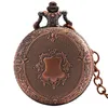 Steampunk Red Copper Shield Design Watches Quartz Analog Display Pocket Watch for Men Women with Fob Pendant Chain