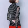 女性の韓国のファッション服プラスサイズ4xlタートルネックレディーストップス幾何学的スリム長袖シャツ7533 50 210415