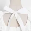 Elegante backless lace up bowknot vestido para mulheres quadrado colar de plissado cintura alta vestidos feminino 210520
