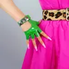Real Leather Semi-Finger Gloves Patent Bright Green Silver Rivet Sheepskin Fingerless Women Touchscreen WZP50 Five Fingers300x