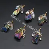 Wire Wrapped Colours Metallic Crystal Points Pearls Resin Pendant Handmade Healing Rough Titanium Rainbow Aura Lemurian Quartz Pendants Irregular Triangle Shape