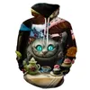 3D listrado gato animação efeito especial estilo e mulher personalidade de rua moda redondo camisola de manga comprida com capuz