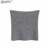 Zevidade Novas Mulheres Sexy Sem Altais Cinza Cor Slimming Curto Tricô Sweater Female Chic Design High Street Ladies Colete Tops S557 210419