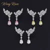 Wong المطر الفاخرة 100٪ 925 الفضة الاسترليني الكمثرى خلق moissanite الأحجار الكريمة قطرة استرخى الجناح أقراط غرامة مجوهرات هدية بالجملة