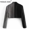 Weasay Jesi Женский костюм обрезанный Blazer + юбка моды офис леди карманные украшения пэчворк Blazer костюмы с юбкой 210930