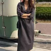 Gaganightカジュアル特大の女性のシャツのドレス長袖Vネックファッション韓国の春のオフィスレディシックなドレスマキシvestidos 210519