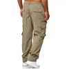 Styles Black Pants Men Male Solid Multi-Pockets Cargo Pants Zipper Fly Tactical Pants Elastic Waist Long Outwear Cargo