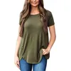 Sommer Einfarbig Kurzarm Frauen T-shirt Casual Lose Unregelmäßige Saum O Neck Button Streetwear Plus Größe Weibliche T-shirt 210608