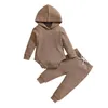 Clothing Sets Born Infant Baby Boy Girl Autumn Jumpsuit Outfit Solid Color Long Sleeves Hooded Romper And Drawstring Trousers Set 0-24M