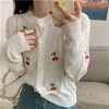 Sale Cherry Patchwork Thin Summer Chic Full Sleeves All Match Tops Loose Stylish Sweet Femme Girls Sweaters 210525