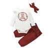 Ensemble de vêtements pour bébés filles, barboteuse avec lettres et pantalons à nœud, tenues d'automne 2021, vêtements de boutique pour enfants 0-2T, costume en coton à manches longues pour tout-petits