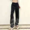 Mulher alta cintura jeans gradient cor retro jean calças macacões jeans calças longas longas perna larga y2k 210517