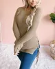 Jesień Dzianiny Swetry Kobiety Sexy O Neck Solid Split Krzyż Bandaż Z Długim Rękawem Pullover Topy Kobiet Dorywczo Luźny Zimowy Zwolenie 210522