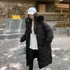 Długa kurtka zimowa damska ciepło i grube bawełniane bawełniane duże futro kołnierz parka płaszcz kobiety koreański przypadkowy luźny 211216