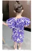Robe française à manches courtes pour enfants 2021 printemps et été filles de style étranger fleurs violettes manches bouffantes robe blanche usine Q0716