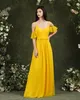 Vestido de dama de honor de gasa amarillo de moda una línea vestido largo de dama de Honor boda de verano hecho a medida BM3101