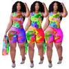 Women tie dye Tracksuits Plus size Outfits sexy Two piece sets summer clothing sleeveless t shirt+mini shorts slim running suit 4810