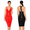 Plus Size Sexy Backless PVC Leather Dress Back Zip Bodycon Black Red Wet Look Latex Party Club Midi Vestidos 6XL