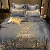 Bedding Sets Grey Exquisite Embroidered Set Luxury 100S Egyptian Cotton Silky Soft Bed Sheet Pillowcase Duvet Cover 4/6pcs