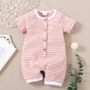 Yaz Bebek Çizgili Tulum Kısa Kollu Düğme Toddler Bebek Erkek Girsl Tulumlar Giyim Bodysuits M3511