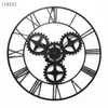 Horloge murale à engrenages ronds d'étude de salon américain en métal rétro 210414