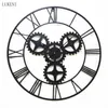 Retro Metal American Living Room Study Round Gear Wall Clock 210414