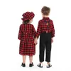 Top en herfst winter broer zus plaid matching outfits, kinderen jongens gentleman kleding + meisjes casual prinses outfits 211224