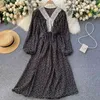 SINGREINY Women Spring Floral Dress French Sweet Lace V Neck Puff Sleeve Aline Dress Bohemian Print Vacation Midi Long Dresses 210419