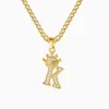 Crystal Zircon Alphabet Pendant Necklace for Women Gold Crown Initial Letter Hip Hop Chain Jewelry Collier Bijoux