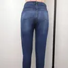 Damen-Hosen, Damen-Jeans, Denim-Hose, hohe Taille, gewaschen, gebleicht, Knöpfe, Reißverschluss, gerade, kleine Füße, abgestufte Tasche, atmungsaktiv, sexy Stretch-Röhrenleggings, WMD