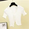 Ruffles Solid Women T-shirt Krótki Rękaw Single Breasted Summer T Shirt Moda Sexy Ropa Mujer Topy 16430 210415